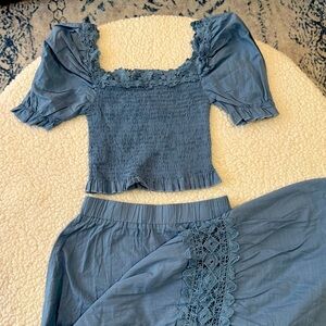 SHEIN Light Blue Smocked Set